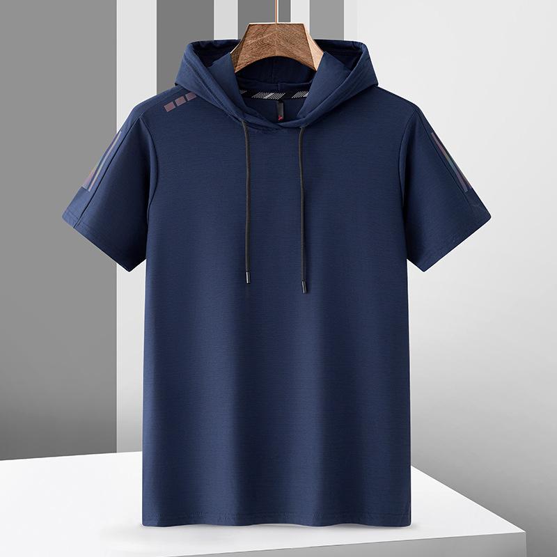Men's Ice Silk Quick Drying T-shirt Summer Thin Sports and Fitness Top Loose and Breathable Versatile with A Hat