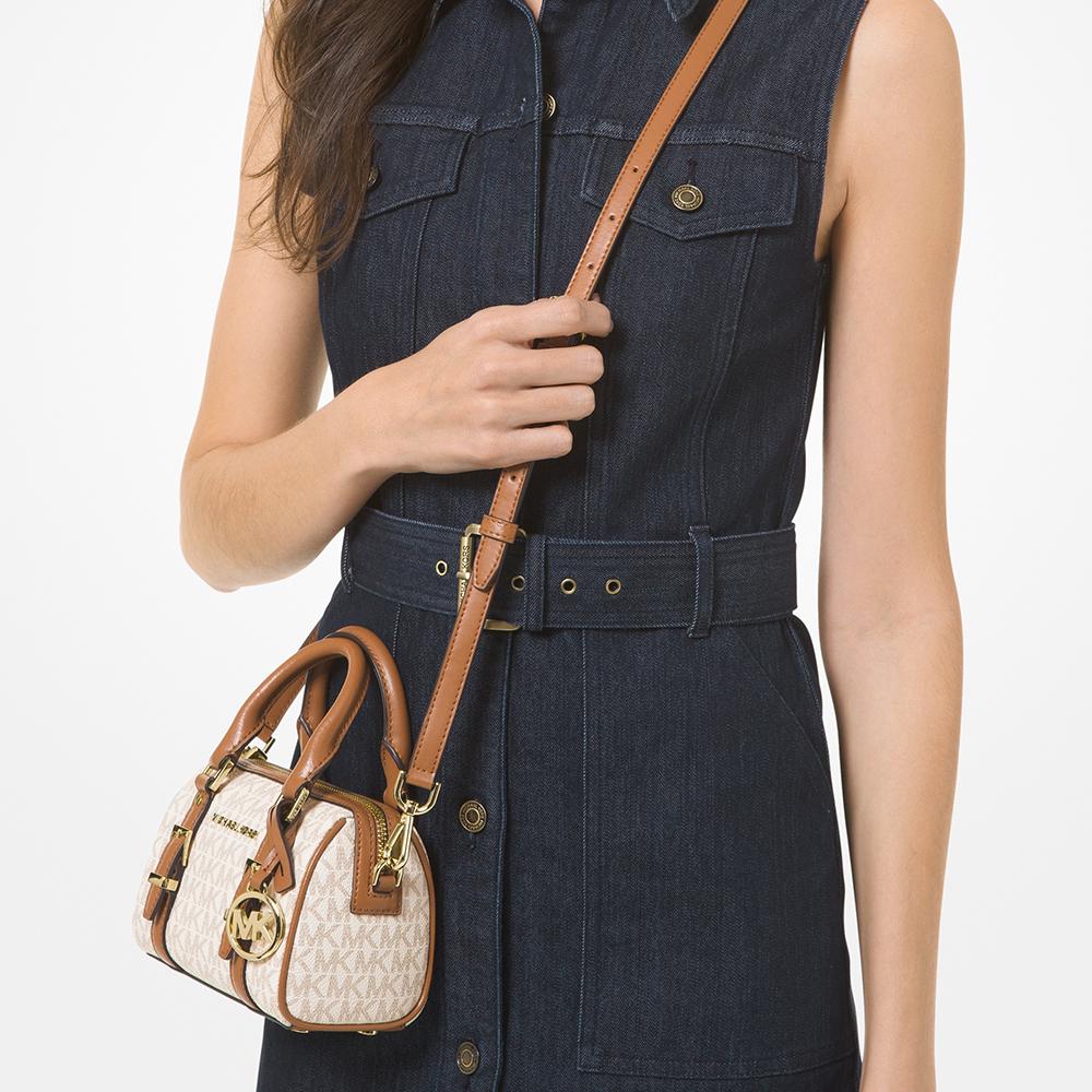 Michael Kors Bedford Logo Print Leather Boston Bag Women Bags Vanilla-White Acorn-Brown 32F9G06C0B-149