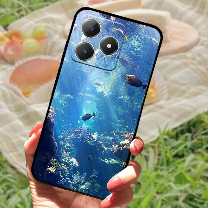 För Realme C61 4G Fodral Mode Tecknad Svart Silikon Mjuk TPU Baksida För Oppo Realme C63 Skyddande Fundas Coque Fodral