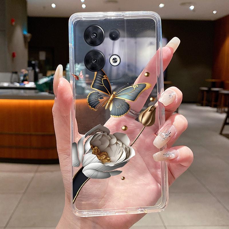 Hülle für OPPO Reno 8 5G Mode Schmetterlingsblumen Klar Weiches TPU Silikon Rückseite für OPPO Reno 8 Pro / Reno8 5G Handyhülle