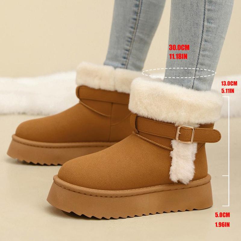 Bottes de Neige Détor à Sangle de Cheville Mode pour Femmes Hiver Chic Daim Synthétique Plateforme Bottes de Neige Femme Antidérapantes Chaudes Bottines en Peluche Mujer