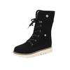 New, lace-up frosted leather medium boots, warm flat-bottomed large-size snow boots.
