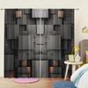2pcs 3D Black Rectangular Formation Printed Curtain for Home Decor - Rod Pocket Window Treatment for Bedroom, Office, Kitchen