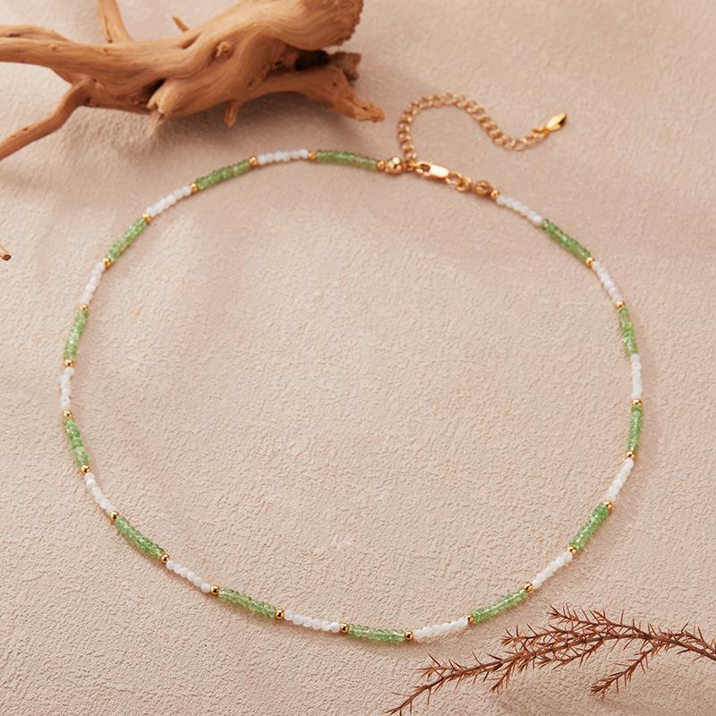 Natural Gemstone Tsavorite Beaded Necklace Women'S S925 Sterling Silver Colored Jewelry Collarbone Chain Earrings