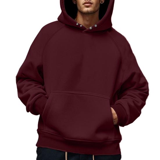 Men Hoodie Solid Color Sweatshirt with Hood Large Front Pocket Thickened Warm Pullover for Autumn Winter Street Sports Wear