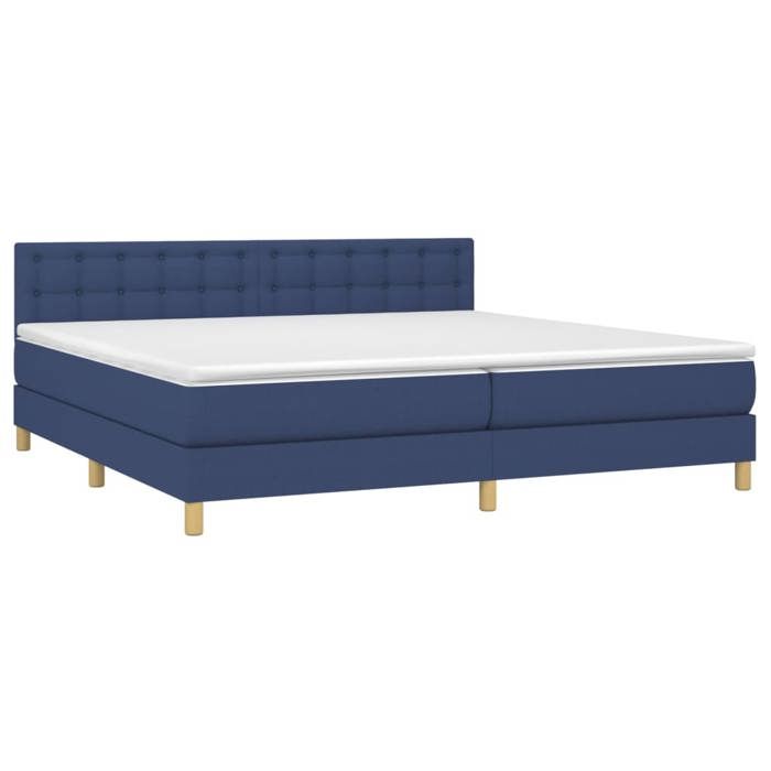 Exclusive House - Bed Slatted Base and Mattress and Blue LED 200x200 Cm Fabric