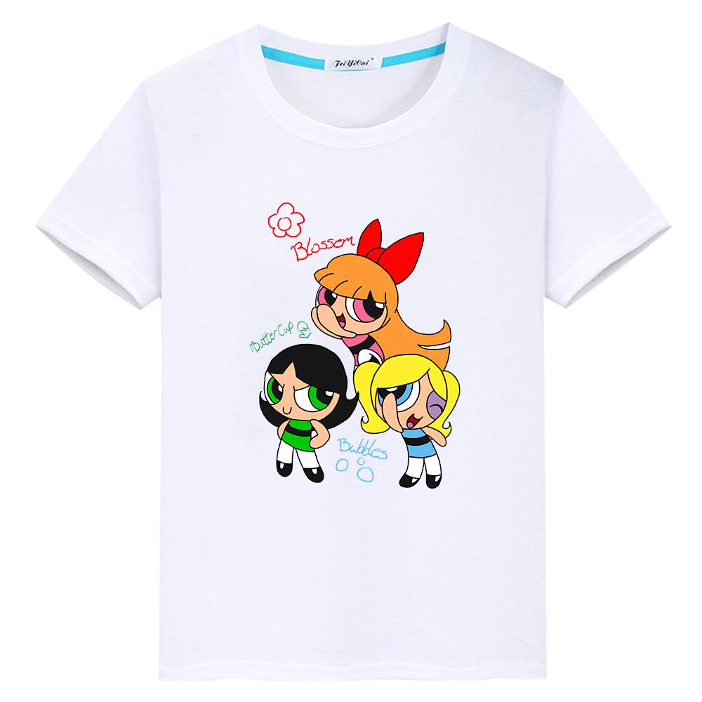 Potisk powerpuff girls 100% bavlna kawaii topy anime krátký pride tričko tričko pro děti chlapec 10 let y2k one piece dívčí oblečení