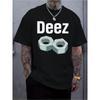 European Sizes Men's Plus Size Black T-Shirt with Bold DEEZ Graphic & Walnut Nut Design - Breathable Short Sleeve Round Neck Casual Top