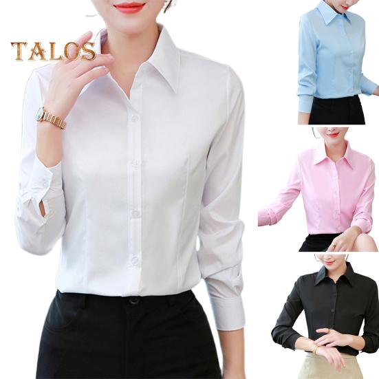 Women Shirt Lapel Long Sleeve Single Breasted Shirt Tops Solid Color Work Formal Shirt Versatile Tops