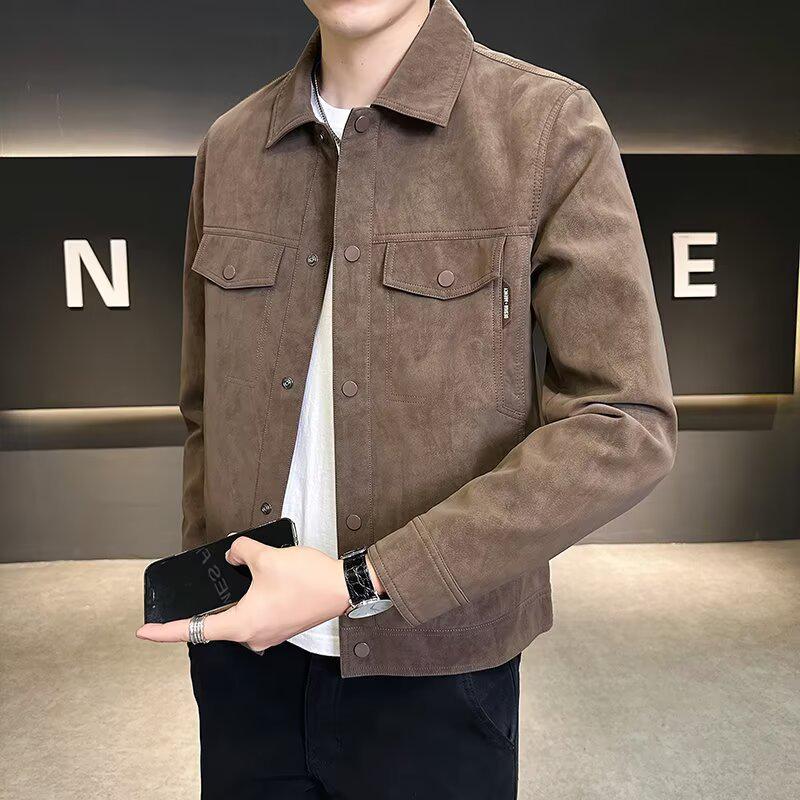 Men's Trendy Slim-Fit Leather Jacket - Autumn/Winter High-End American Style with Lapel