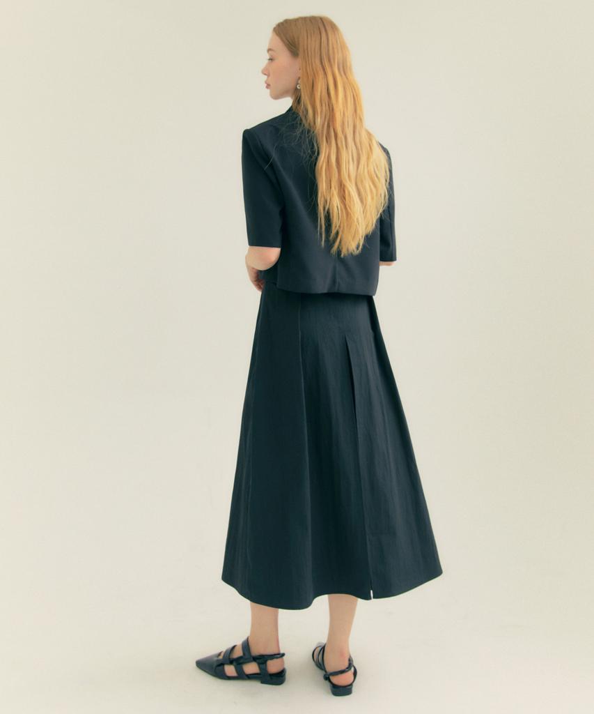 Fry Height Cotton Pleated A-Line Long Skirt Black