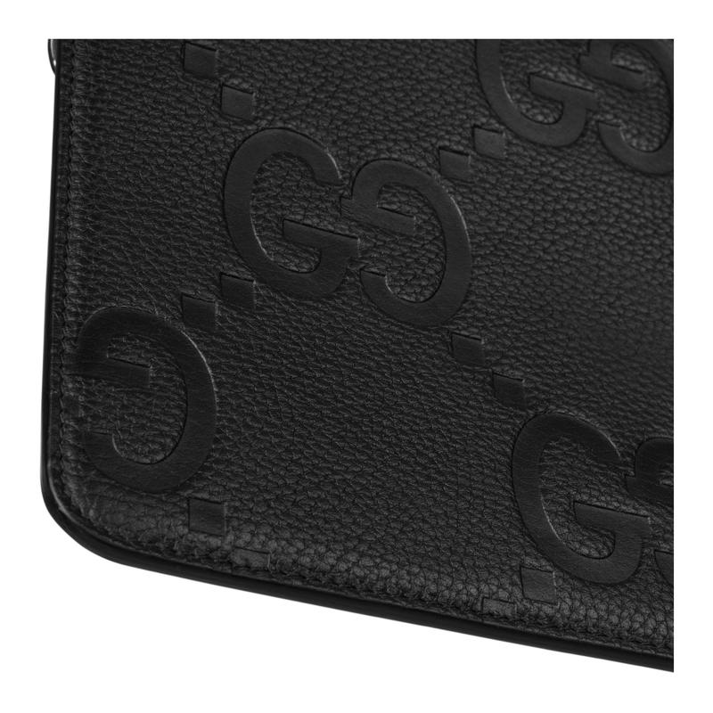 Gucci Dvojité G Velké Logo Uzavírání na Zip Zrnková Kůže Psaníčko Velké Pánské Černé