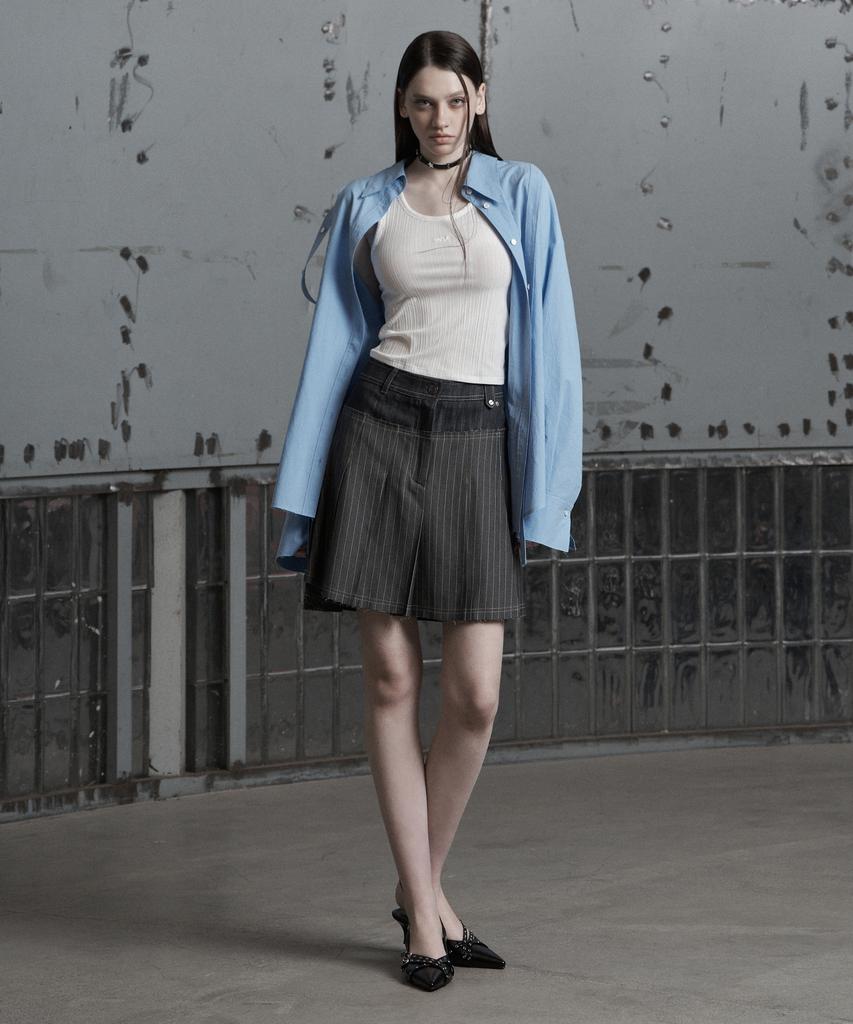 Jenyujeu Swifts Asymmetrical Pleated Skirt - Gray Stripe