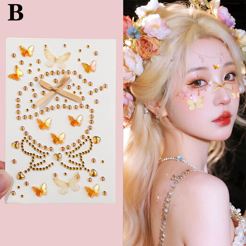 1Pcs Face Diamond Gem Pearl Sticker 3D Colorful Rhinestone Tattoo Eyeshadow Stickers Fo Festival Nail Body Makeup Bling Decor