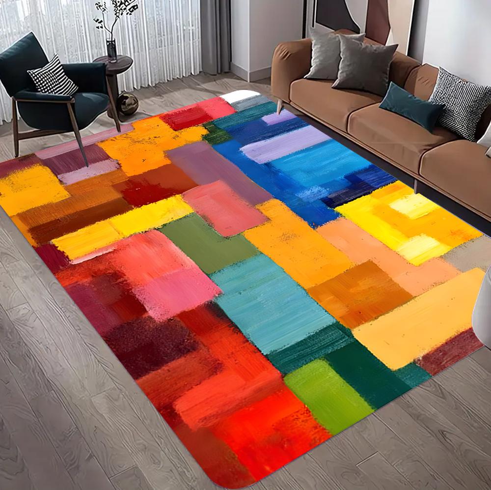 Modern Geometric Abstract Rug Non-Slip Carpet for Living Room Sofa Side Bedroom Washable Easy-Clean Home Decor Floor Mat