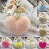 Keychain Fluffy Heart Charm Key Ring Artificial Faux Rabbit Fur Keychain Bag Pendant Car Key Decoration Luggage Tag Accessory