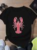 Creative Pink lobster Printed Summer Unisex Casual Tshirt Short Sleeve Roundneck Tshirt Soft Unisex Daily Wear Clothing