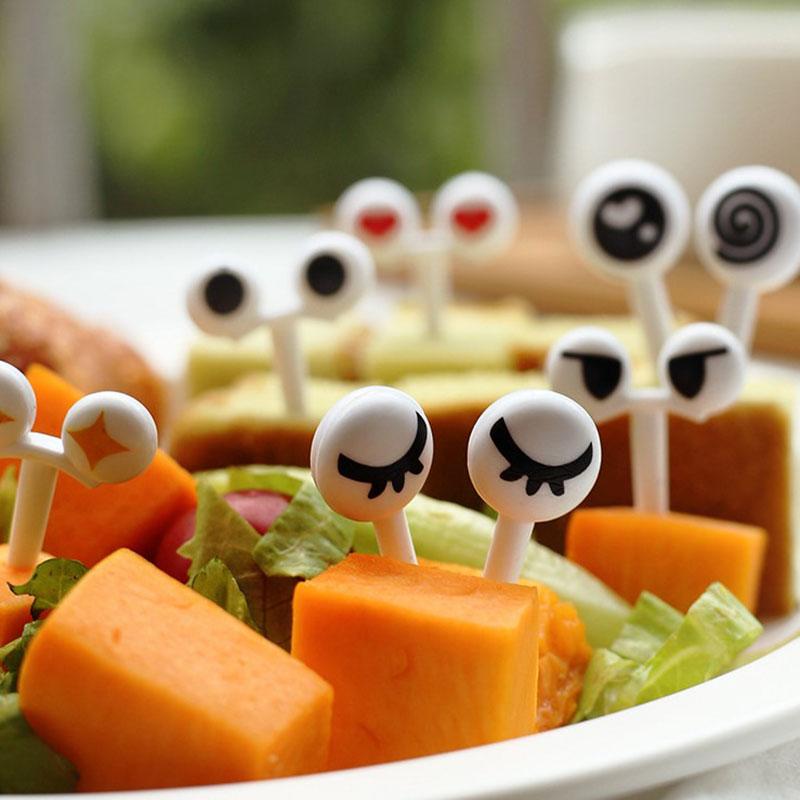 10Pcs/Set Mini Skewers Cute Cartoon Eyes Kawaii Lunch Bento Box Food Fruit Fork