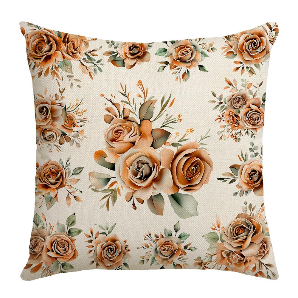 Nouvelle Housse de Coussin de Canapé pour la Maison d'Automne et de Thanksgiving Imprimée Lettres Fleurs en Lin Couleurs Chaudes