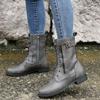 Mode Retro Herbst/Winter Damen Western Cowboy Stiefel Schnürung Einfarbig Seitenreißverschluss Niedriger Absatz Mid-Calf Motorradstiefel Goth Schuh