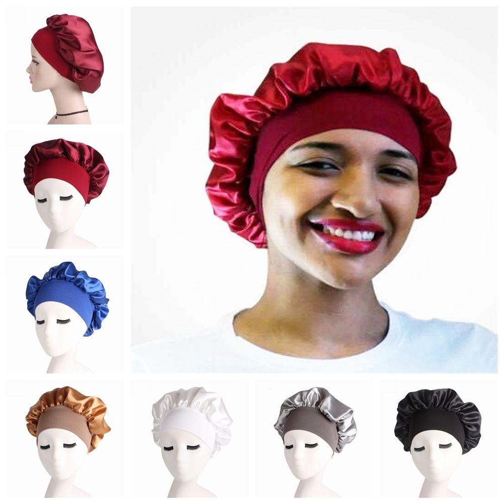 Fashion Head Cover Bonnet Wide Band Satin Cap Elastic Head Wraps Hair Loss Chemo Night Sleep Hat