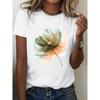T-shirt d'été à manches courtes pour femmes avec imprimé floral 3D rétro bleu et blanc à l'aquarelle