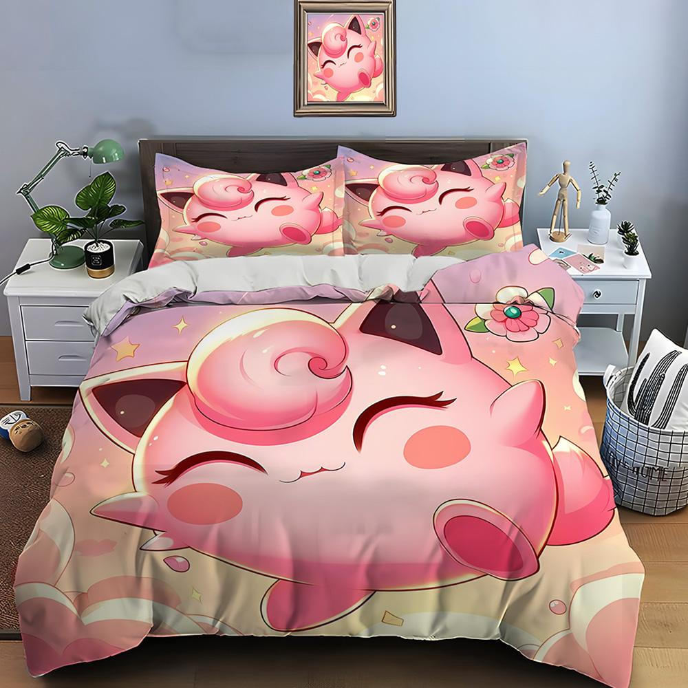 Pokemon Jigglypuff Mintás Ágynemű Szett Paplanhuzat 1 Paplanhuzat 2 Párnahuzat Felnőtt és Gyermek Ágynemű Szett Luxus Születésnapi Ajándék