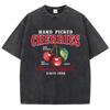 Cherries Cotton Washed TShirts Woman Red Fresh Fruit Tees Letter Prints Tops Crewneck Oversized T Shirt Street Female Clothes