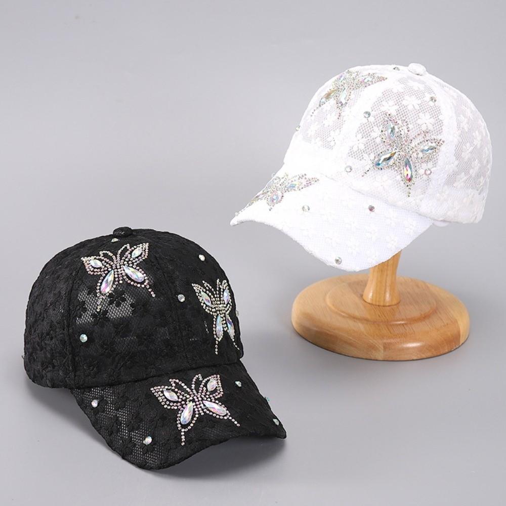 Lace Visors Cap Rhinestone Mesh Peaked Hat Fashion Flower Baseball Cap Girls