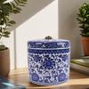 Blue and White Porcelain Ceramic Storage Jar with Copper Ring Lid - Small Straight Cylinder Design Tea Can Ornament