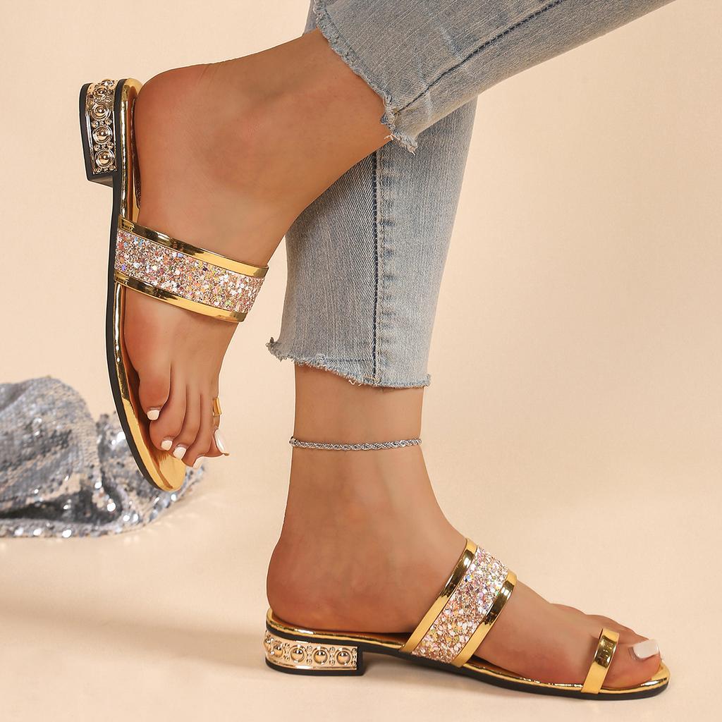 Fashion Women Slippers Crystal Luxury Slippers Non-Slip Rhinestone Low Heels Shoes Women Summer Fashion Elegant Sandals Slides Women