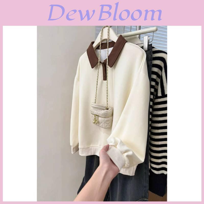 Vintage Polo Collar Womens Hoodie With Splicing Design For Spring Casual Wear