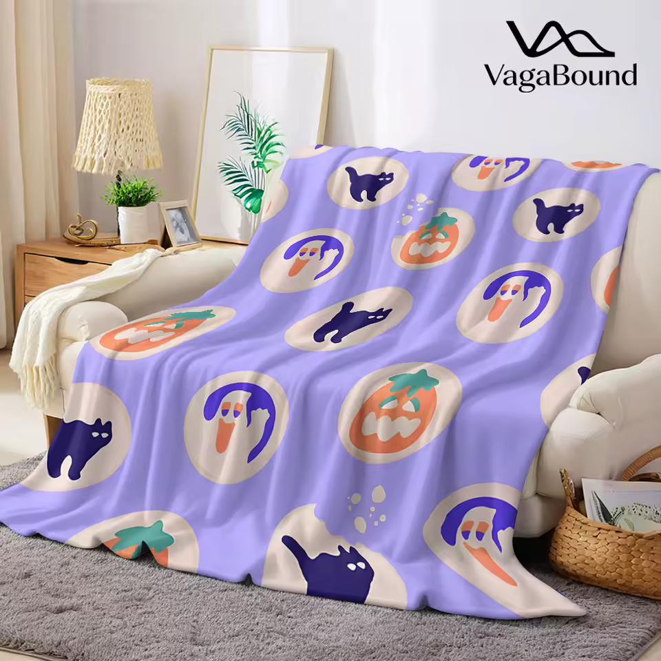 Purple Halloween Cookie Flannel Blanket Warm Soft Halloween Christmas Decorative Couch Warm Cozy All-Season Gift