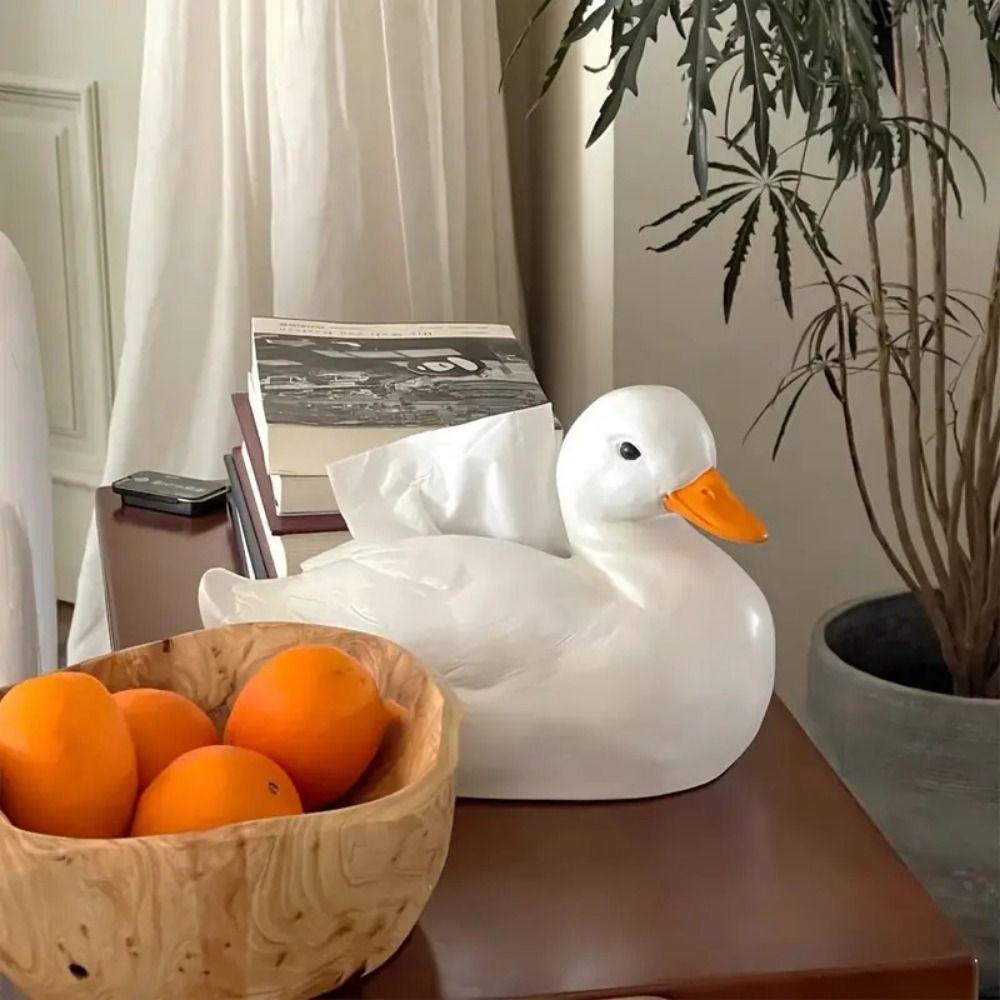 Water-proof Resin Duck Tissue Box Hollow Bottom Animal Ornament Duck Shaped Tissue Dispenser Durable Convenient