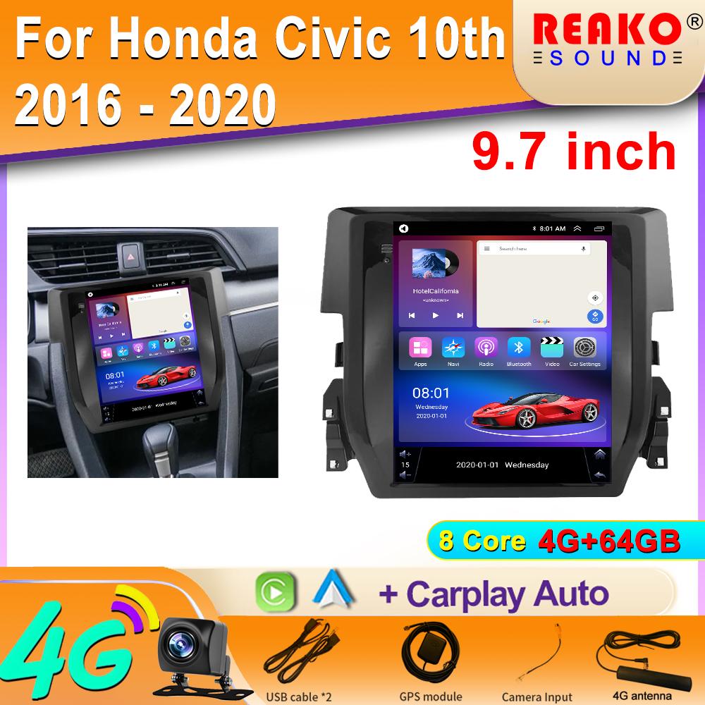 2Din Car Radio Stereo For Honda Civic 10th 2016 2017 2018 2019 2020 Android Auto Multimedia Video Player GPS Carplay 9.7" Screen
