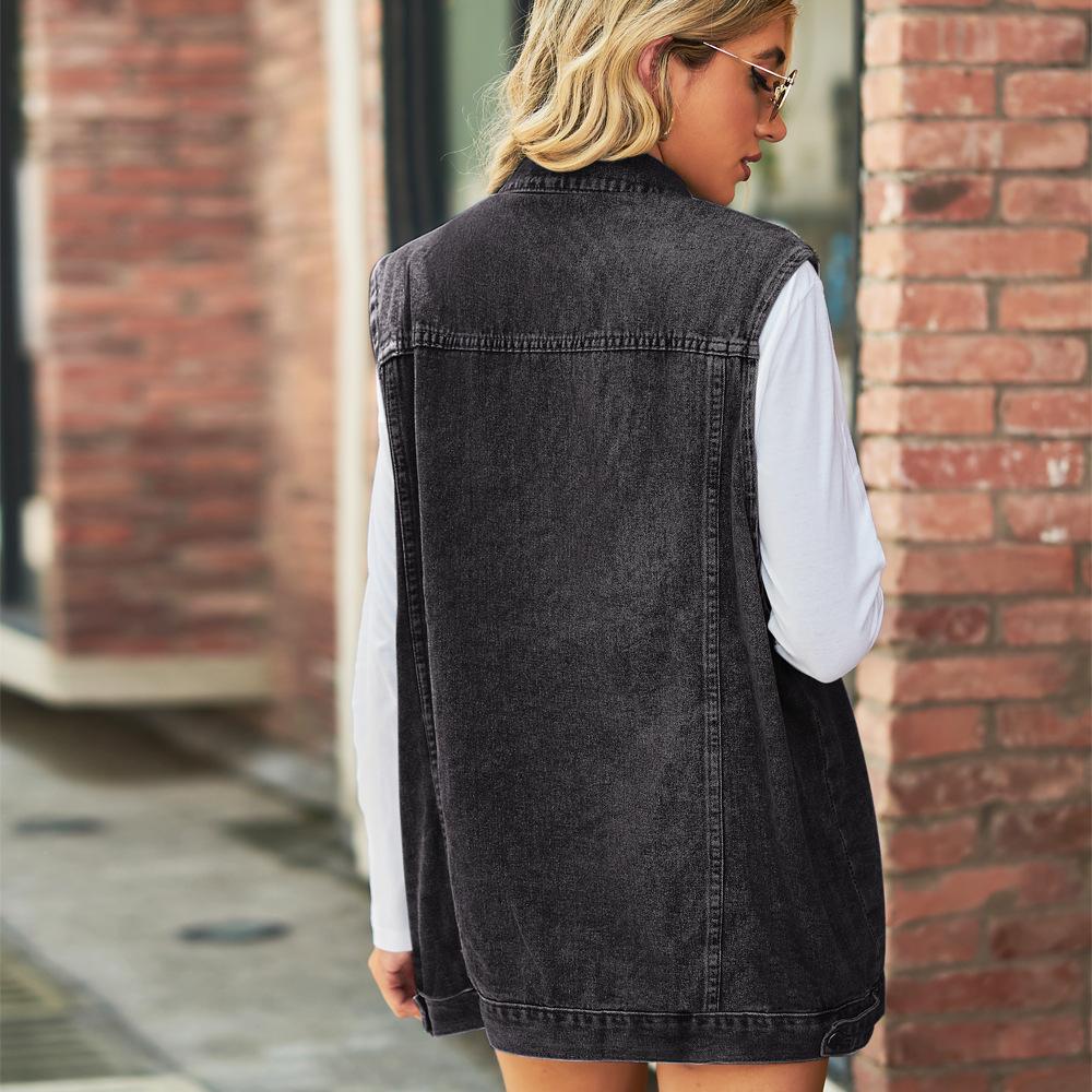 IHUASU Women's Vintage Denim Vest Jacket Loose Casual Trend Vests