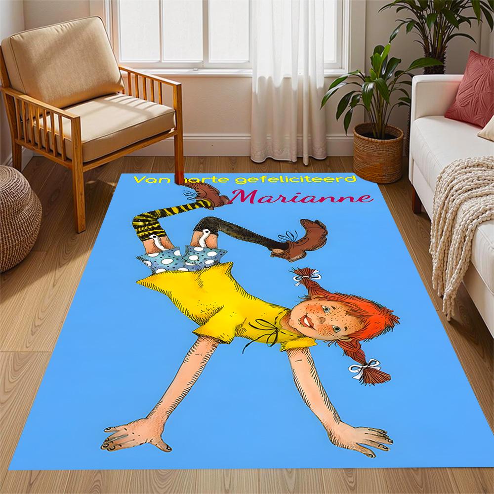 Pippi Alles Gute zum Geburtstag Marianne! Thematische Anti-Rutsch-Teppiche - Polyester Heimdekoration, Geeignet für Schlafzimmer, Wohnzimmer, Eingangsbereiche, Studios und Dekorationen