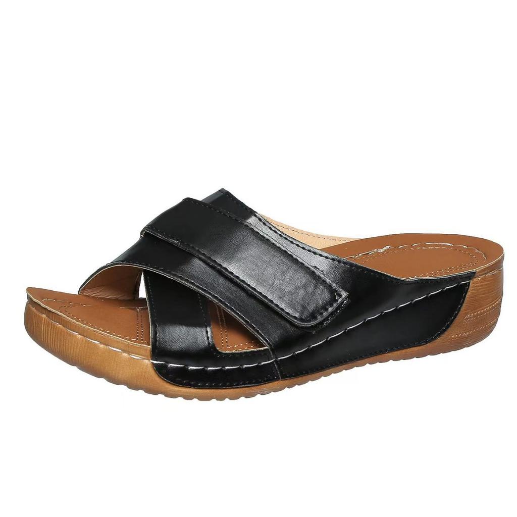 Summer Women Wedges Sandals Premium Orthopedic Open Toe Sandals Vintage Anti-slip Leather Casual Female Platform Retro Slippers