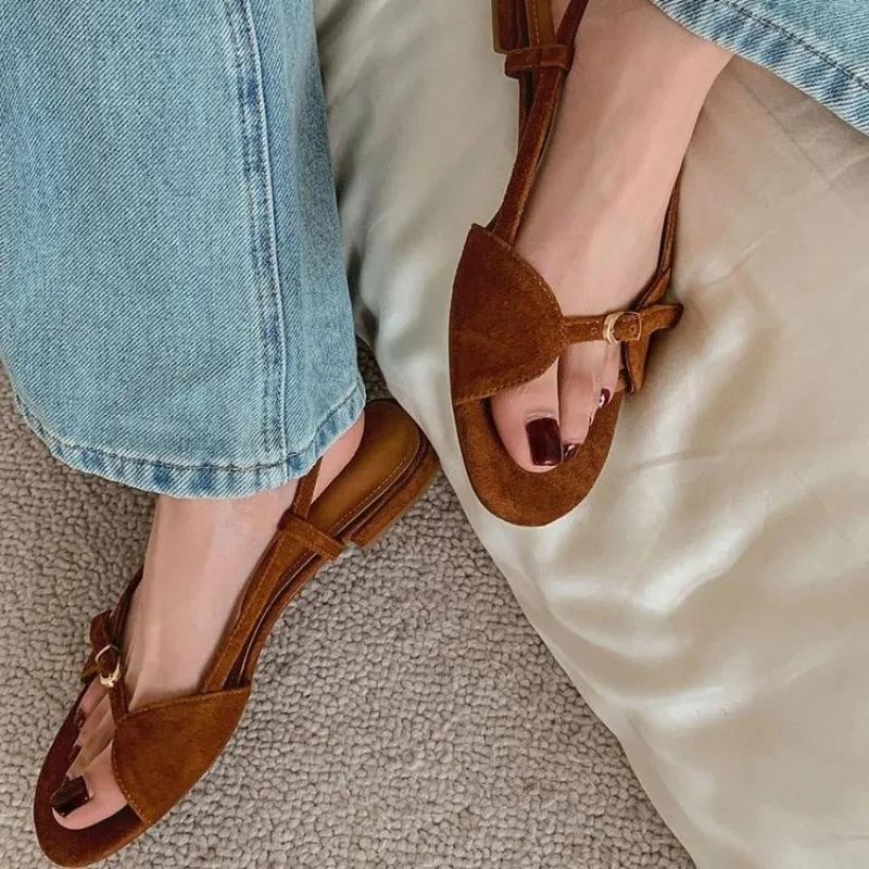 Summer Vintage Line with Flat Sandals Design Sense Open Toe Slippers Casual Holiday Beach Shoes Light Single Shoes Sandals