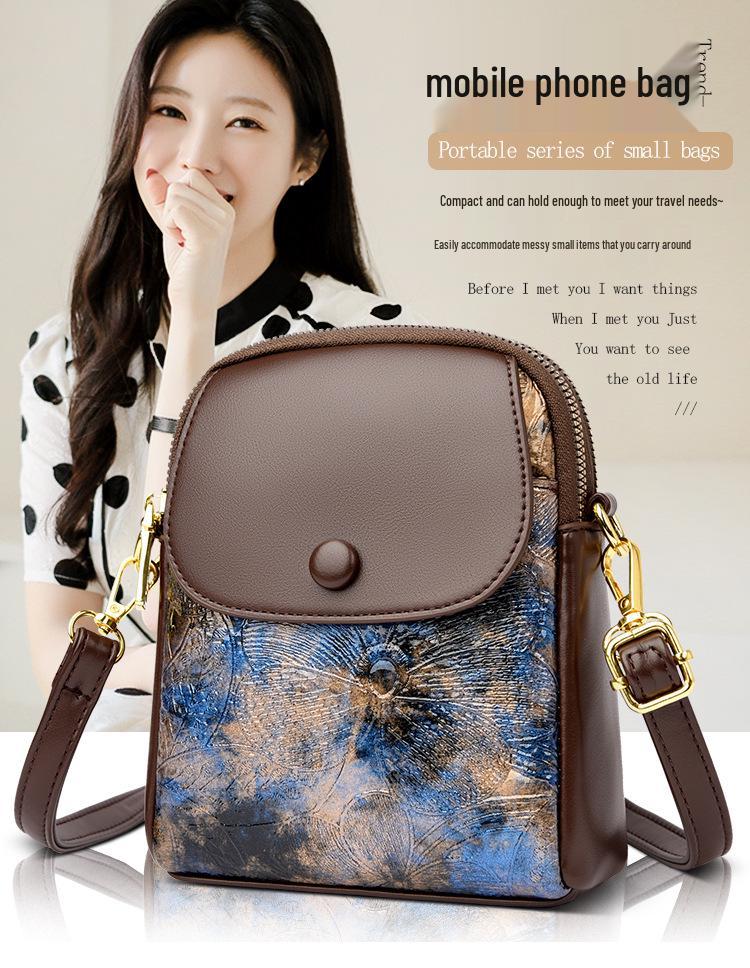 2024 Women's Versatile Soft Leather Floral Crossbody Bag with Three Layers