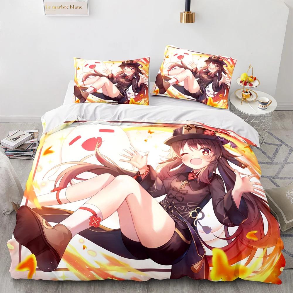 Ensemble de literie Genshin Impact Simple Twin Complet Queen King Size Jeu Anime Ensemble de lit Aldulte Enfant Chambre Housse de couette Ensembles 3D Anime 058