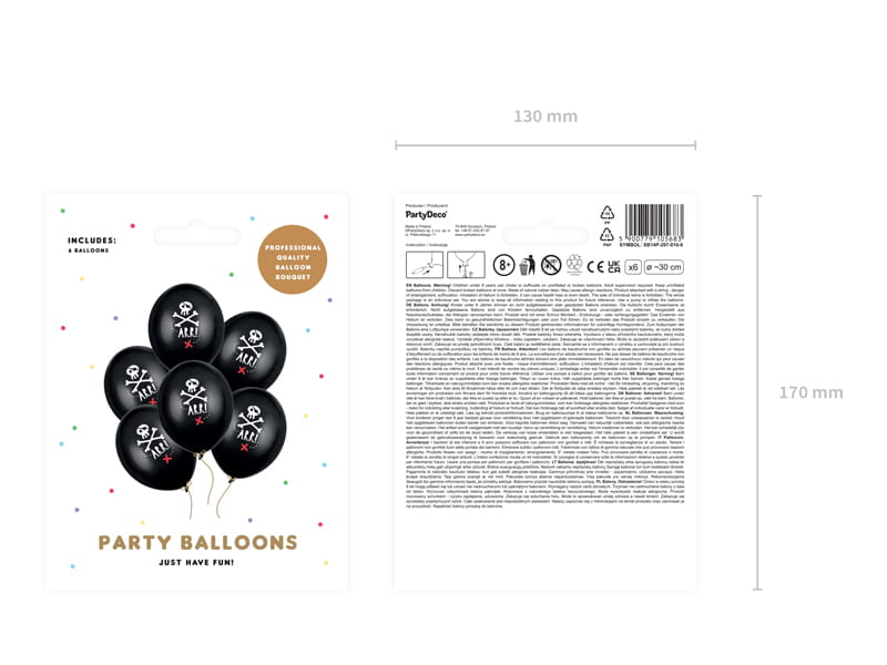 Ballons 30cm Piraten Farbe Schwarz 6 Stück Partydeko