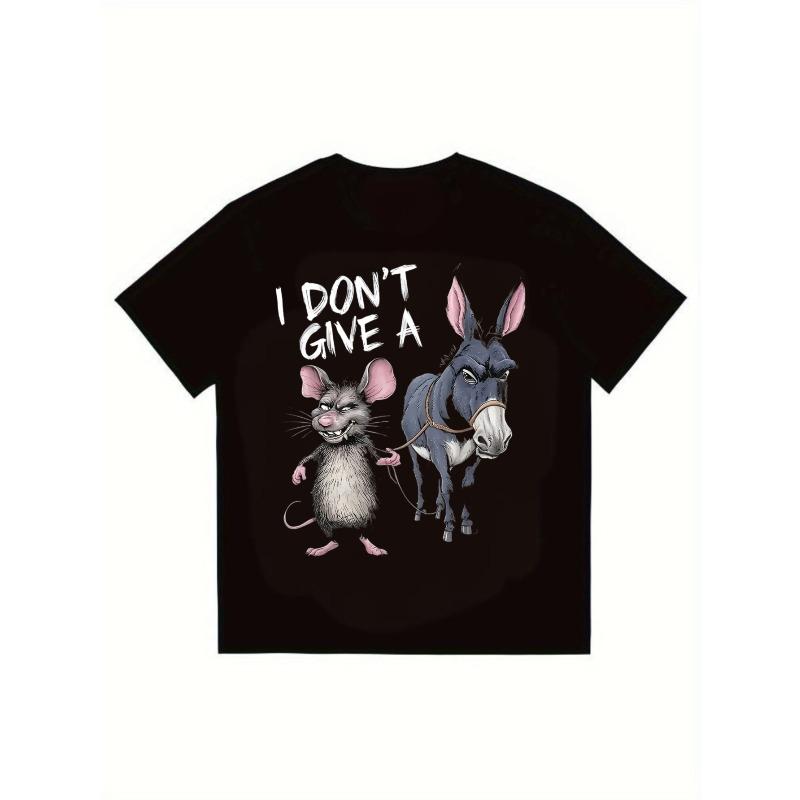 Men's Black T-Shirt I Don't Give A Rat And Donkey Graphic Print Casual Streetwear Top For Everyday Wear