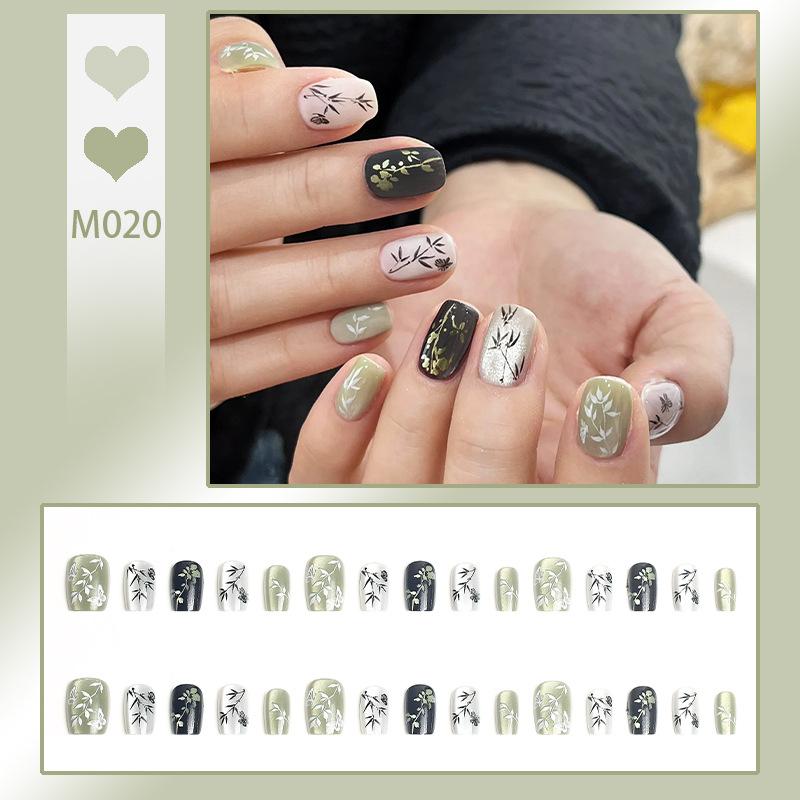 24 piezas de uñas hechas a mano, uñas postizas, hielo transparente, sueño, aguamarina, estrella, diamantes triturados dinámicos, piezas de uñas de ojo de gato, uñas postizas terminadas, 15 estilos