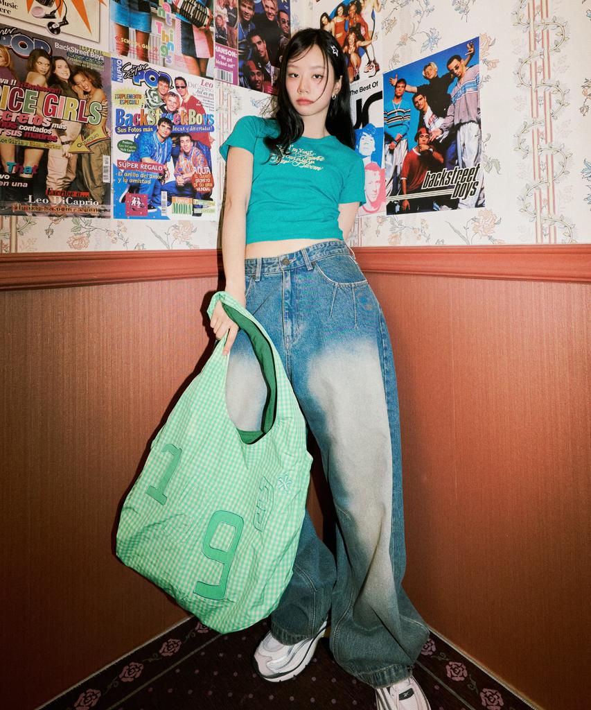 1993Studio 1993 Nylon Applique Check Tote Bag_Green