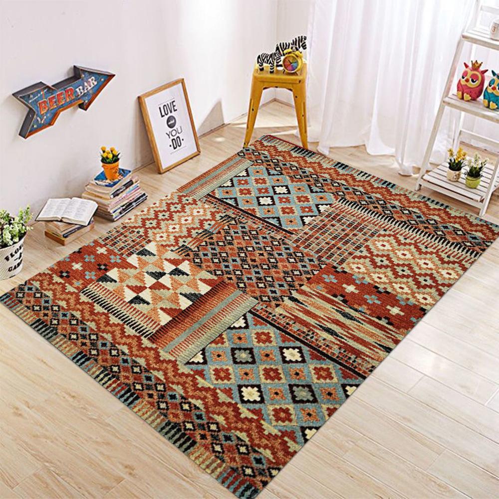 Vintage Element Carpet Living Room Headboard Bedroom Bohemian Style Carpet Floor Mat Entrance Door Flannel Anti Slip Carpet