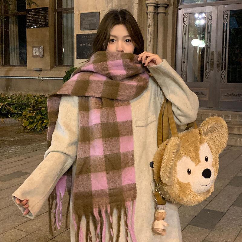North Thickened Warm Scarf Soft Waxy Couple Shawl Winter High Sense Solid Color Versatile Fringed Scarf Women
