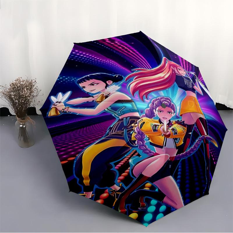 1PC KPop Hunters Automatic Open/Close, 8-Rib Durable Frame Compact Travel Umbrella for Men & Women S1222082