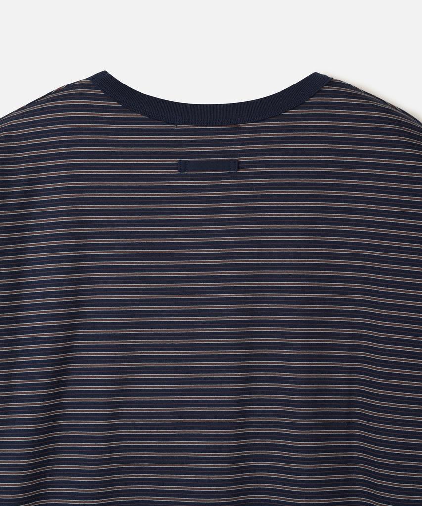 247Silijeu Usa Cotton 32S/2 Multi-Stripe T-Shirt Navy