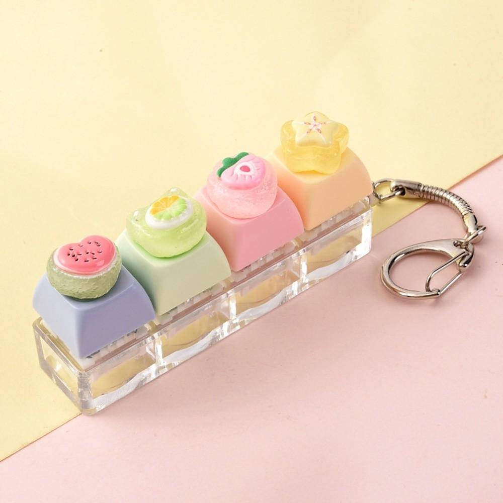 4-Key Reduce Pressure Toy Fruit Push Button Keychain Mini Keychain Pendant Daily Use